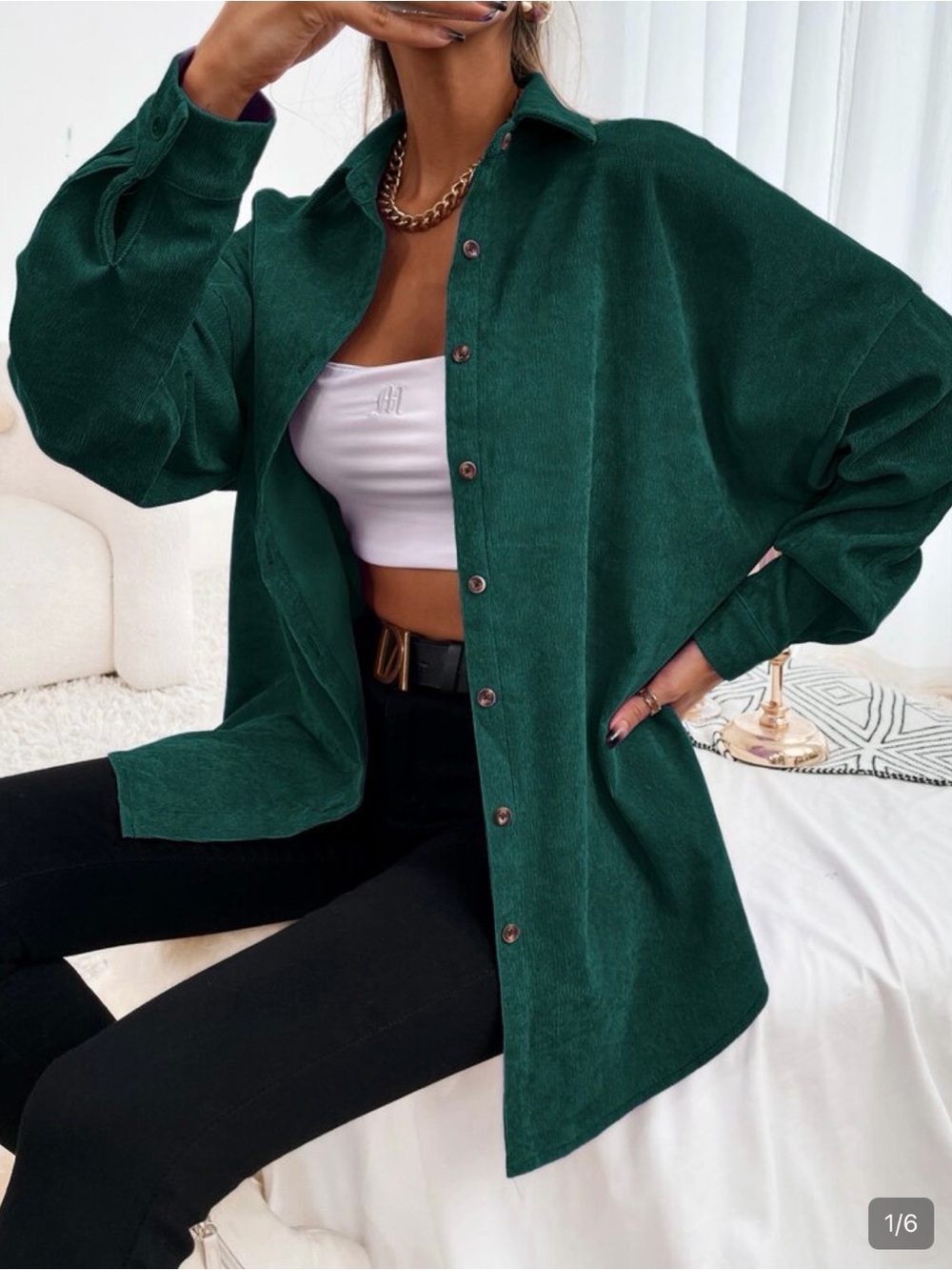 SHEIN Teal Long Sleeve V-Neck Blouse